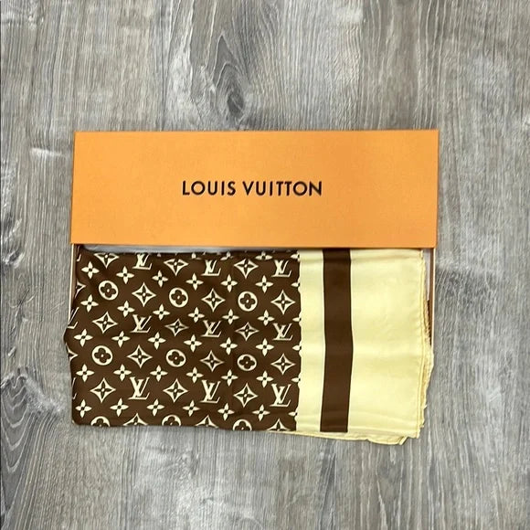 Louis Vuitton Monogram Brown and Cream Silk Scarf