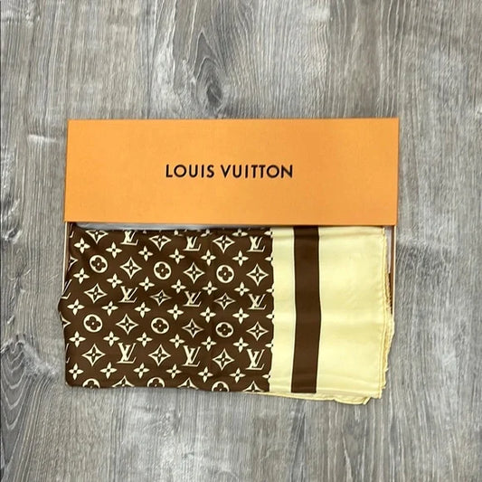 Louis Vuitton Monogram Brown and Cream Silk Scarf