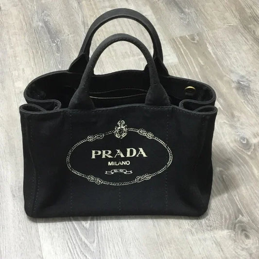 Prada Black Canvas Logo Tote