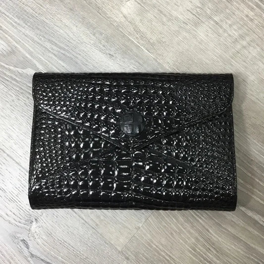 Yves Saint Laurent Black Crocodile-Pattern Clutch