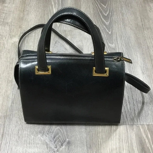 Salvatore Ferragamo Black Satchel with Gold Accents