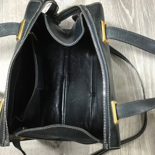 Salvatore Ferragamo Black Satchel with Gold Accents